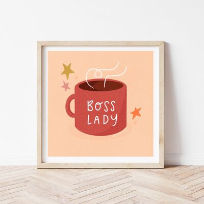 Boss Lady Coffee Cup - Illustrated Art Print - 8x8" inches