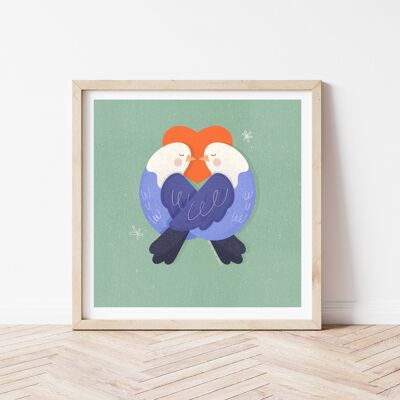 Love Birds - Illustrated Art Print - 8x8” inches
