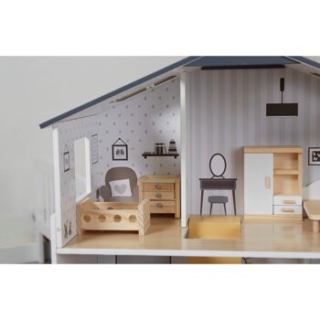 Maison de poupées contemporaine avec 18 accessoires de meubles en bois fabriqués à la main 6