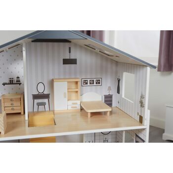 Maison de poupées contemporaine avec 18 accessoires de meubles en bois fabriqués à la main 11