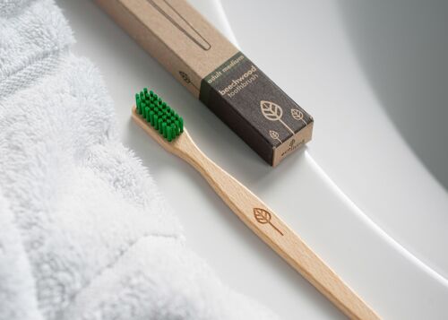 100% Plant-Based Beech Wood Toothbrush - Made in Germany (FSC 100%)  Green Bristles