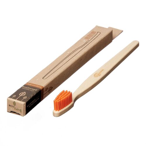 100% Plant-Based Beech Wood Toothbrush - Made in Germany (FSC 100%)   Orange Bristles