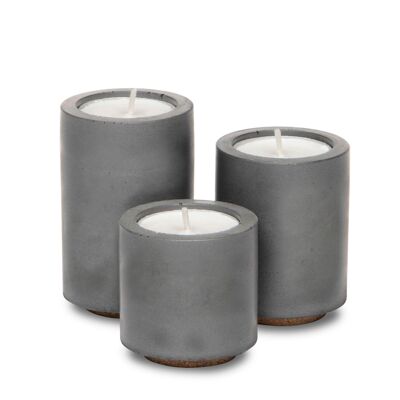 Tealight Trio - Grey with Cherished Leather Tealights