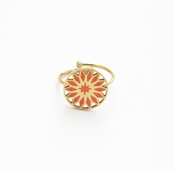 Bague acier corail rose des vents ajouré ajustable 3