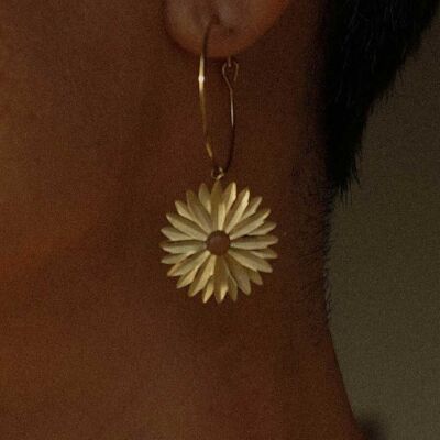 Boucles d'oreilles acier pierre semi-précieuse fleur