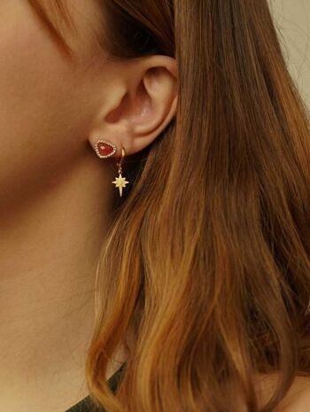 Boucles d'oreilles laiton doré à l'or fin anneau pendentif rose des vents allongée 2