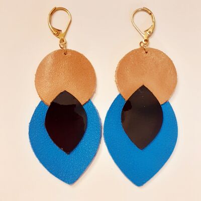 Boucles d'oreilles Bandung en cuir - Noir&Bleu