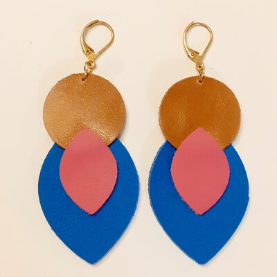 Boucles d'oreilles Bandung en cuir - Rose&Bleu