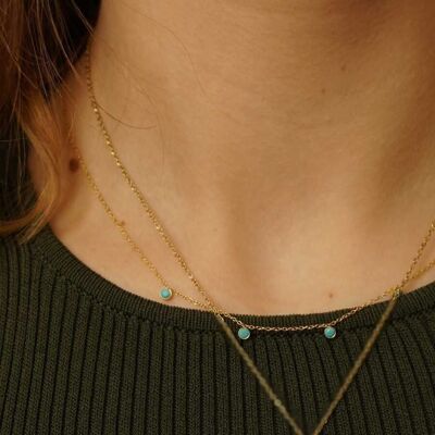 Collier acier doré summer turquoise pierres semi-précieuse