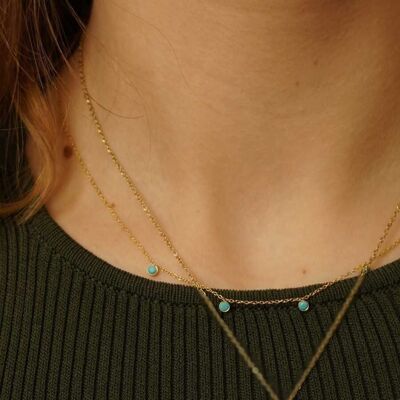 Golden steel necklace summer turquoise semi-precious stones