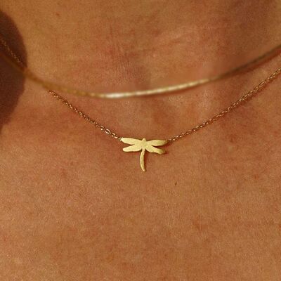 Dragonfly necklace gilded with romantic fine gold