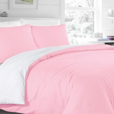 Doppelseitige-Bettwäsche-Set Aus Baumwolle In Der Farbe Nach Wahl - 135 x 200 - Rosa-Weiß