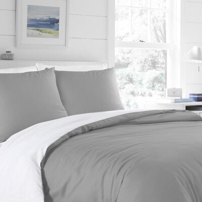 Doppelseitige-Bettwäsche-Set Aus Baumwolle In Der Farbe Nach Wahl - 200 x 200 - Grau-Weiß