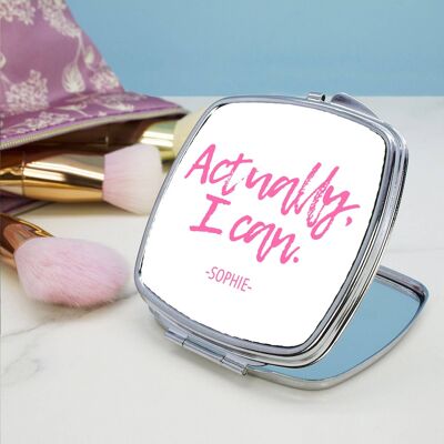 Actually I Can Handwritten Square Compact Mirror (PER3521-PNK) (TreatRepublic047)