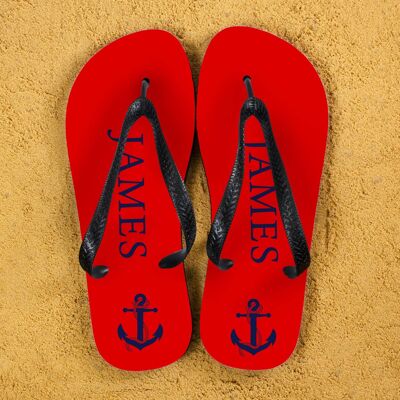 Anchor style Personalised Flip Flops in Red and Blue (PER353-BL) (TreatRepublic064)