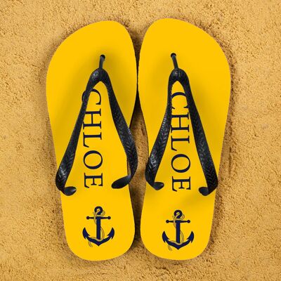Anchor style Personalised Flip Flops in Yellow and Blue (PER354-BM) (TreatRepublic067)