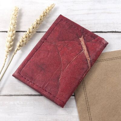 Bifold Cardholder in Leaf Leather - Berry Red (JUN6-BRO) (TreatRepublic119)