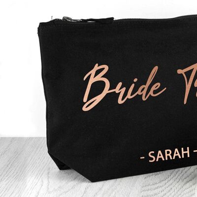 Bride Tribe Personalised Cosmetic Black Bag In Rose Gold (PER3625-001) (TreatRepublic151)
