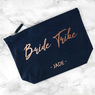 Bride Tribe Personalised Cosmetic Navy Bag In Rose Gold Rum (PER3715A-001) (TreatRepublic155)