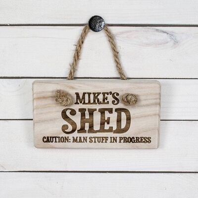 CAUTION: MAN STUFF Personalised Wooden Sign Purple (PER2080-YEL) (TreatRepublic168)