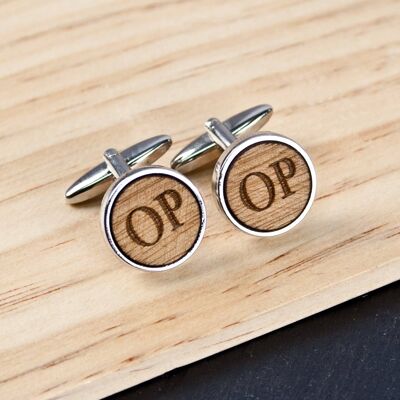 Circle Engraved Monogram Wooden Cufflinks (PER3110-001) (TreatRepublic185)