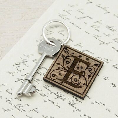 Decorative Initial Wooden Keyring (PER259-001) (TreatRepublic269)