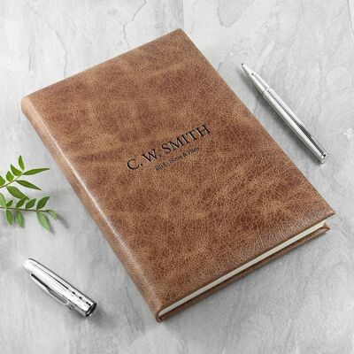 Engraved Natural Tan Leather Notebook (PER3078-LRG) (TreatRepublic291)