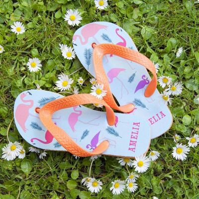 Fabulous Flamingos Child's Personalised Flop Flops (PER2306-LRG) (TreatRepublic307)