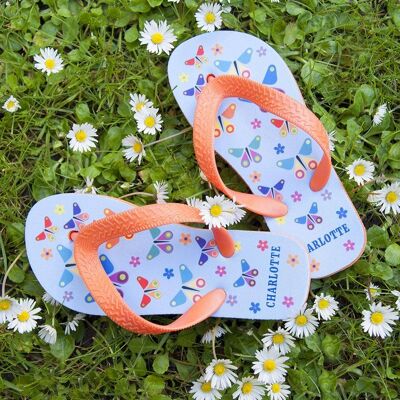 Fluttering Butterfly Child's Personalised Flip Flops (PER2302-LRG) (TreatRepublic323)