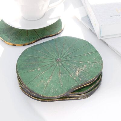 Green Lotus Leaf Coasters - Set of Six (JUN20-GRE) (TreatRepublic386)