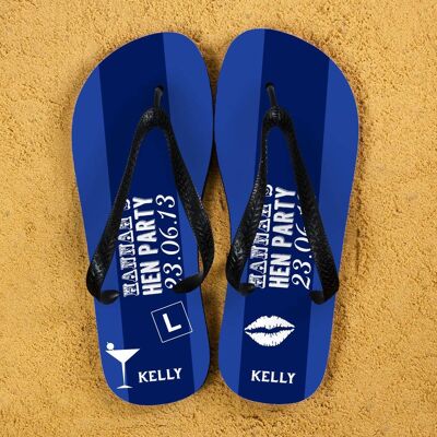 Hen Party Personalised Flip Flops in Dark Blue (PER388-BM) (TreatRepublic412)