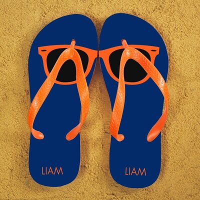 Holiday Style Personalised Flip Flops in Blue and Orange (PER381-OM) (TreatRepublic424)