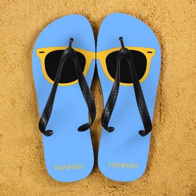 Holiday Style Personalised Flip Flops in Blue and Yellow (PER380-BL) (TreatRepublic427)