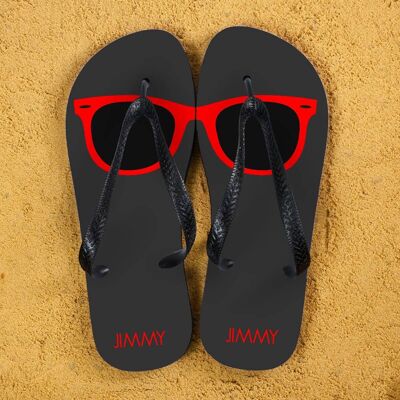 Holiday Style Personalised Flip Flops in Grey and Red (PER378-BL) (TreatRepublic433)