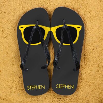Holiday Style Personalised Flip Flops in Grey and Red (PER379-BL) (TreatRepublic435)