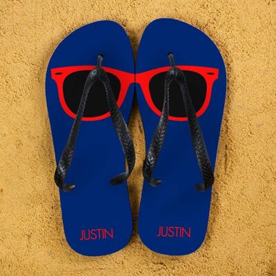 Holiday Style Personalised Flip Flops in Navy and Red (PER376-BL) (TreatRepublic439)