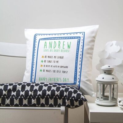 I Love Daddy Because... Personalised Cushion Cover (PER2142-GRL) (TreatRepublic448)