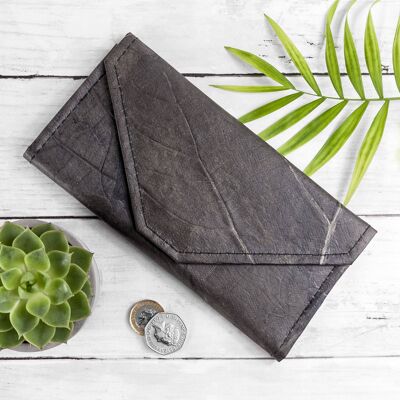 Ladies Continental Wallet in Leaf Leather - Pebble Black (JUN14-TEA) (TreatRepublic526)