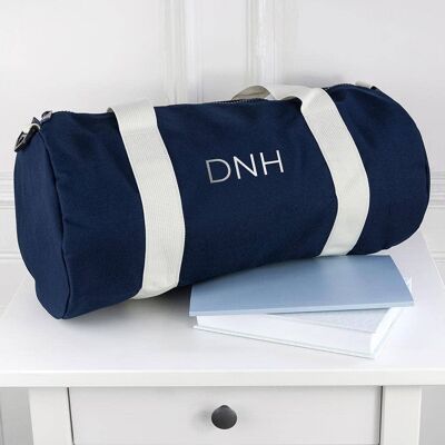 Monogrammed Barrel Gym Bag in Navy (PER3254-RET) (TreatRepublic625)