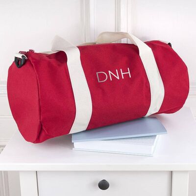 Monogrammed Barrel Gym Bag in Red (PER3256-SAN) (TreatRepublic630)