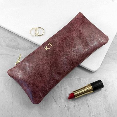 Monogrammed Burgundy Leather Slimline Clutch (PER3932-001) (TreatRepublic639)