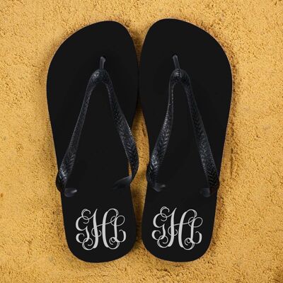 Monogrammed Flip Flops in Black and White (PER360-BM) (TreatRepublic646)