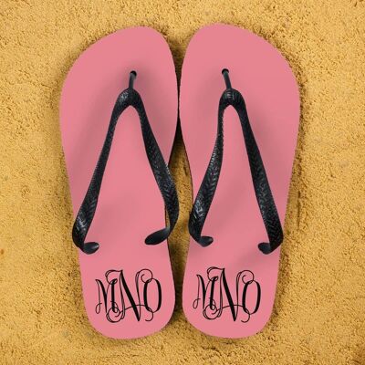 Monogrammed Flip Flops in Pink and Grey (PER362-BS) (TreatRepublic652)