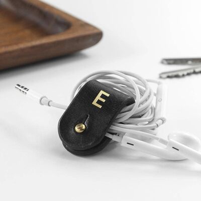 Monogrammed Leather Earphones Holder (PER3322-TAN) (TreatRepublic662)