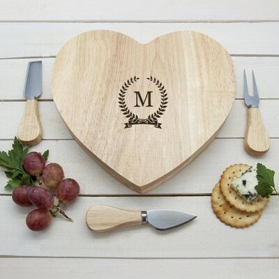 Monogrammed Romantic Wreath Heart Cheese Board (PER977-001) (TreatRepublic675)