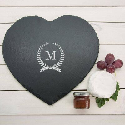 Monogrammed Wreath Heart Slate Cheese Board (PER1009-001) (TreatRepublic679)