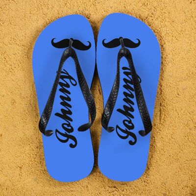 Moustache Style Personalised Flip Flops in Royal Blue (PER365-BM) (TreatRepublic700)