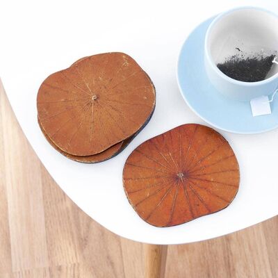 Orange Lotus Leaf Coasters - Set of Six (JUN21-ORA) (TreatRepublic777)