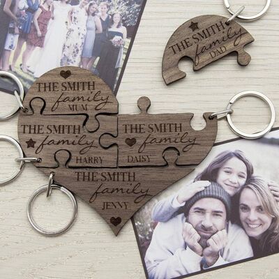Our Family Heart Wooden Jigsaw Keyring (PER2024-TWO) (TreatRepublic786)