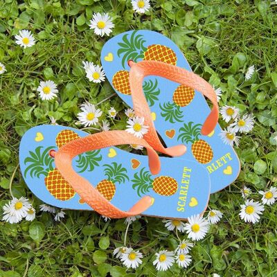 Partying Pineapples! Child's Personalised Flip Flops (PER2324-SML) (TreatRepublic792)